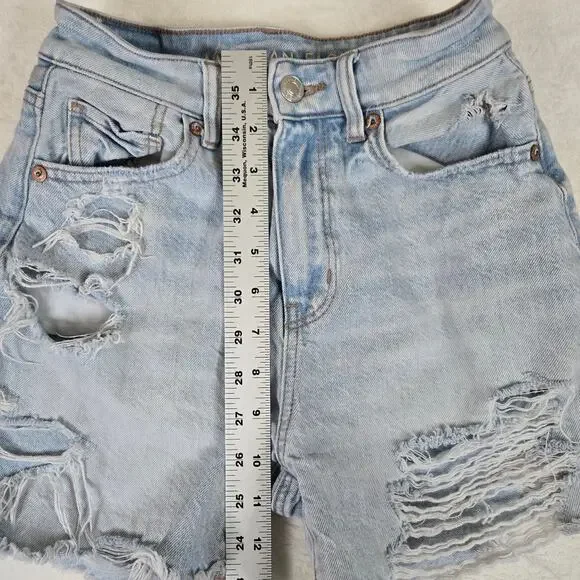 American Eagle 2 Piece Jeans Mom Shorts size 000 Distressed Womens 0690 - Picture 9 of 16